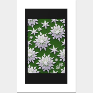 Christmas Seamless Pattern - Snowflakes on green #2.1 Posters and Art
